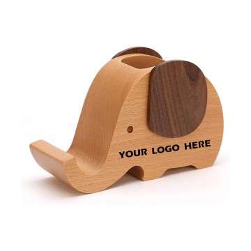 Elephant Wooden Pencil Holder with Cell Phone Stand